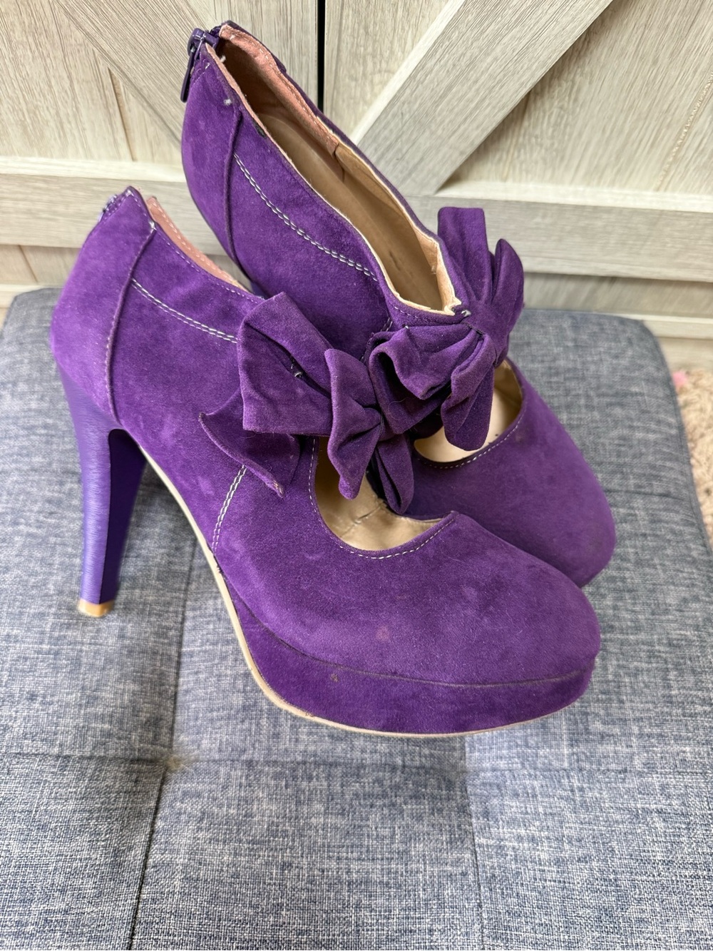 Purple Suede vintage retro style pinup platform heels with Bow Accent (39/8us)